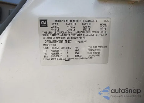 2013 GMC Terrain Slt-1 z USA, uszkodzony, nr VIN 2GKALUEKXD6146467